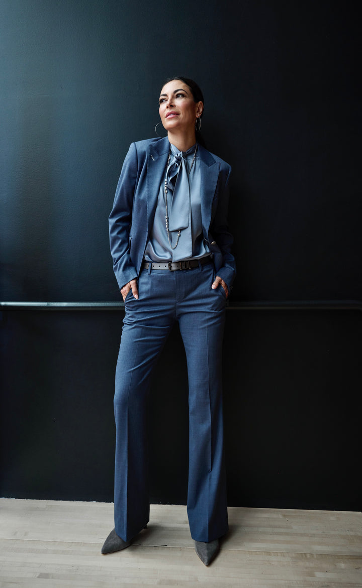 Denim Blue Mélange Blazer & Flare Trouser