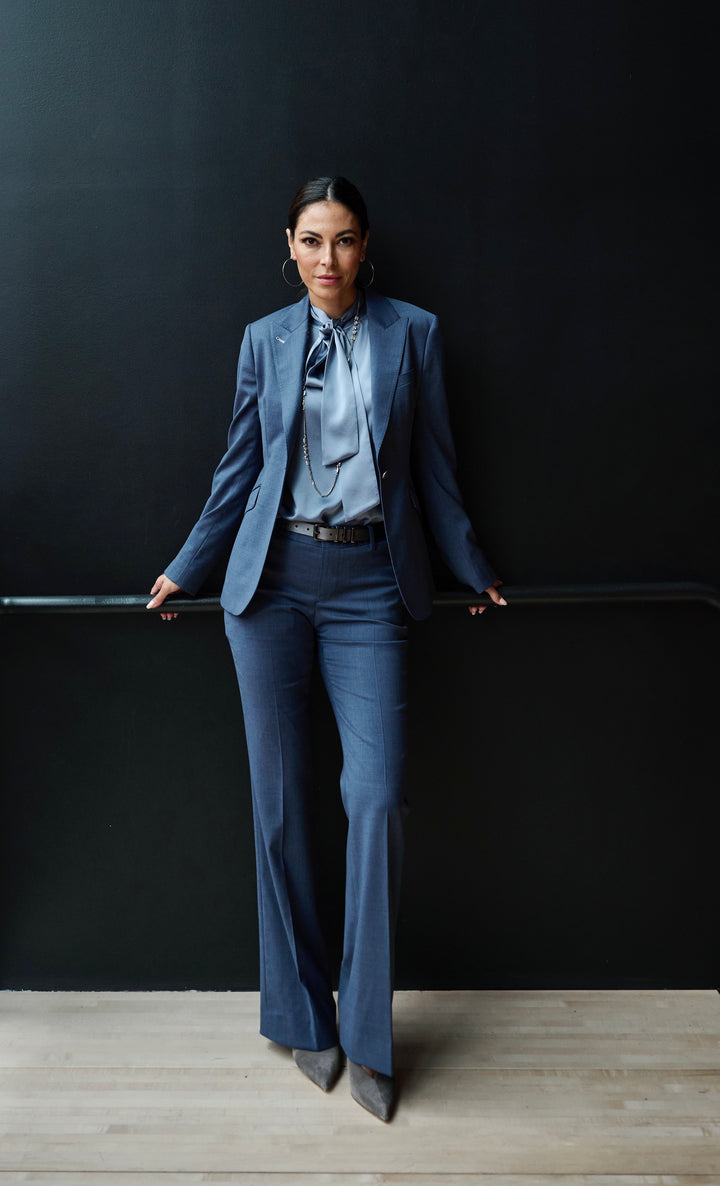 Denim Blue Mélange Blazer & Flare Trouser