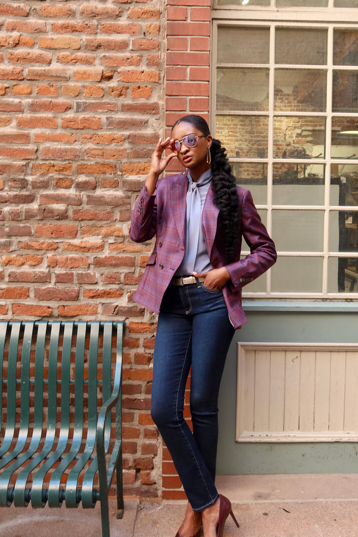 Purple / Blue Plaid Double Breasted Blazer