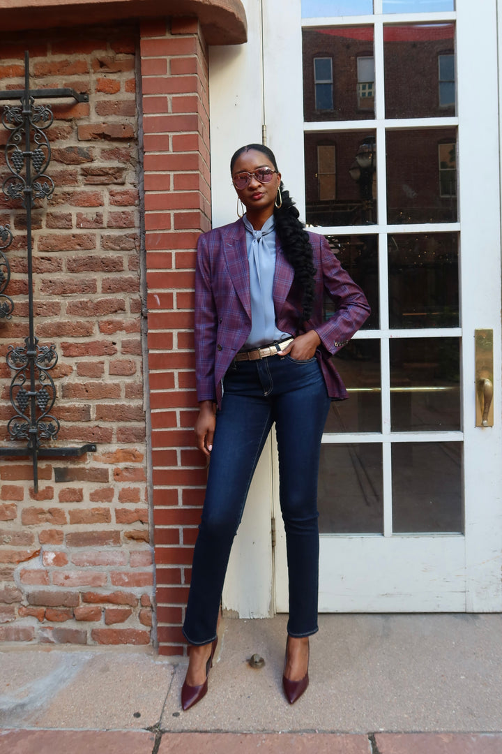 Purple / Blue Plaid Double Breasted Blazer