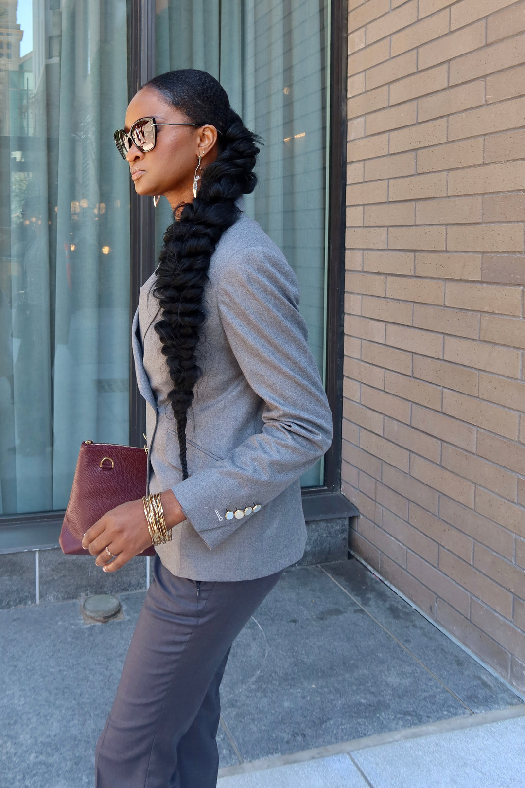 Modern Grey DB Blazer with Charcoal Flare Trouser and Bateau Neck Top