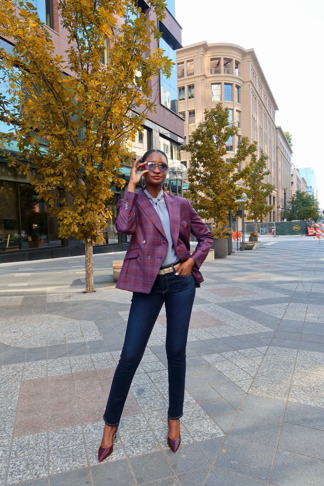 Purple / Blue Plaid Double Breasted Blazer
