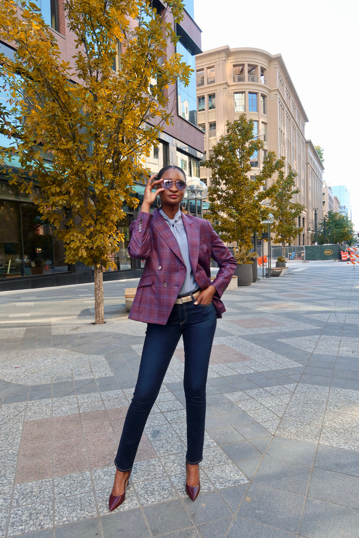 Purple / Blue Plaid Double Breasted Blazer