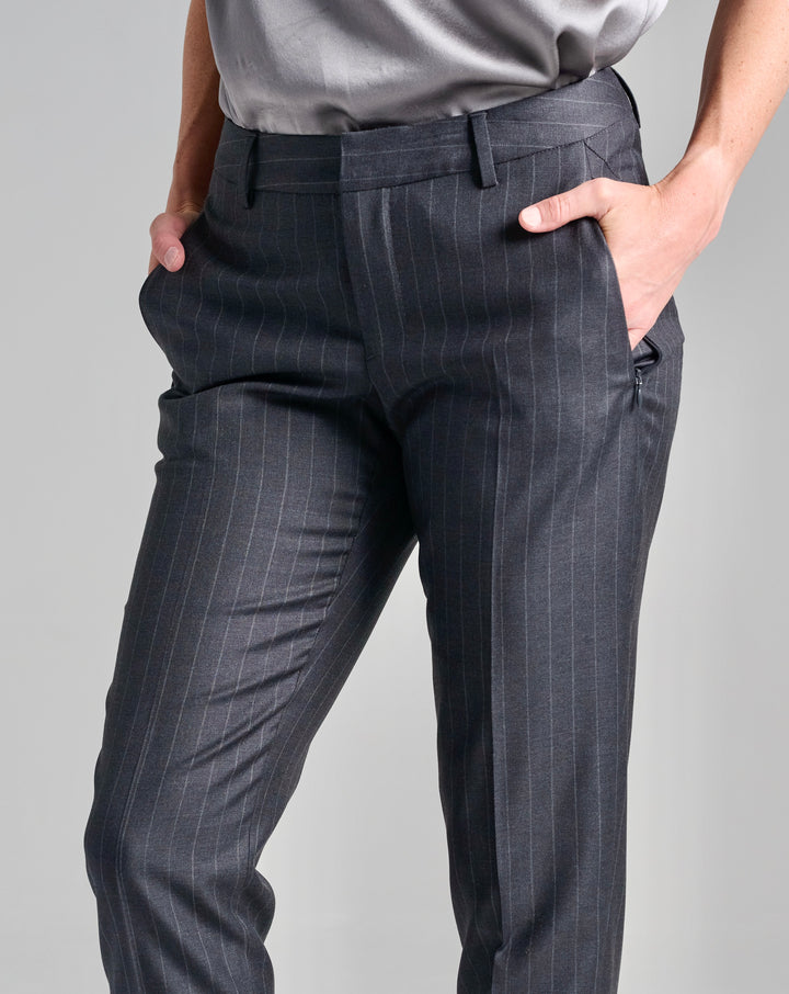 Chalk Stripe Charcoal Flare Trouser