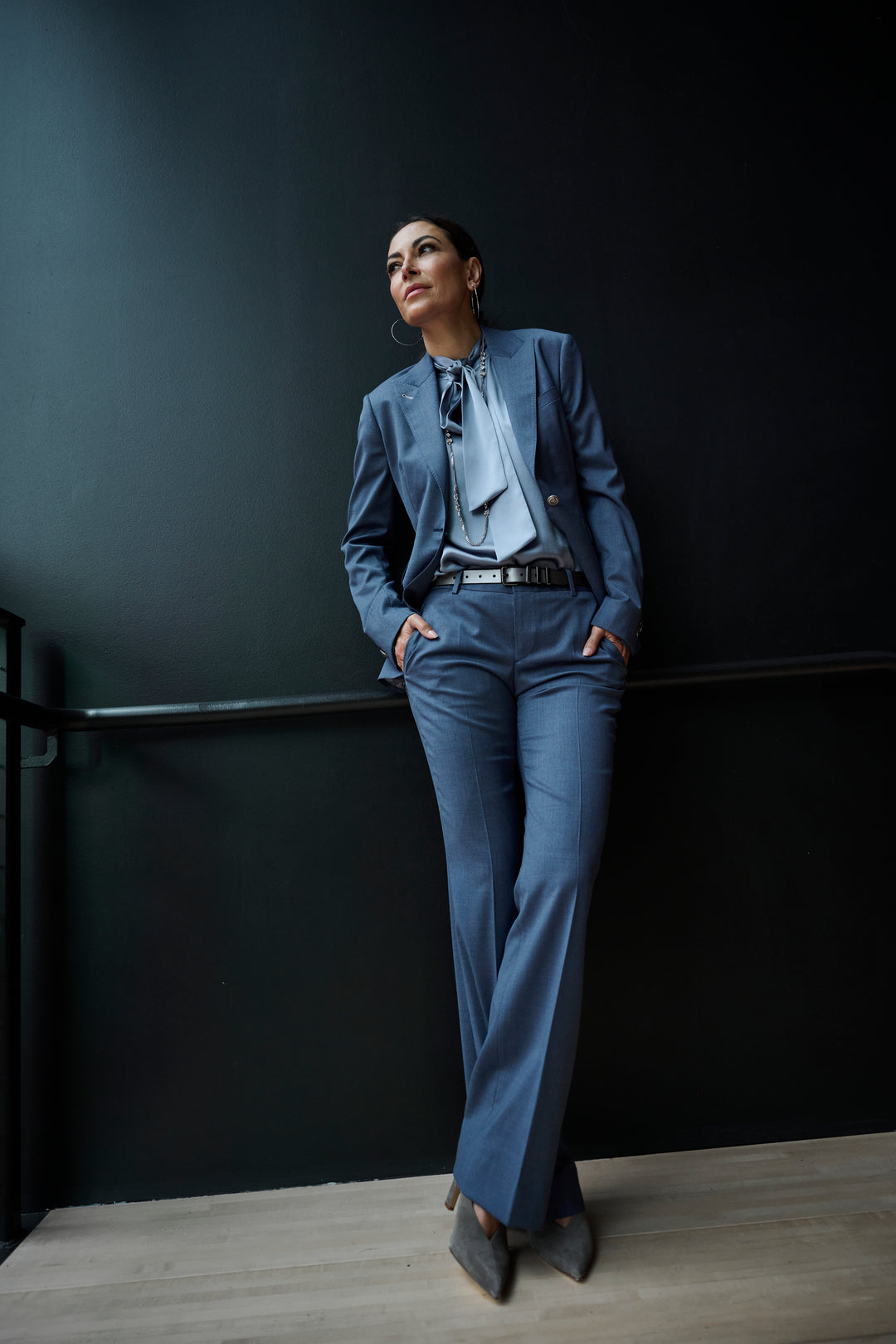 Denim Blue Mélange Blazer & Flare Trouser