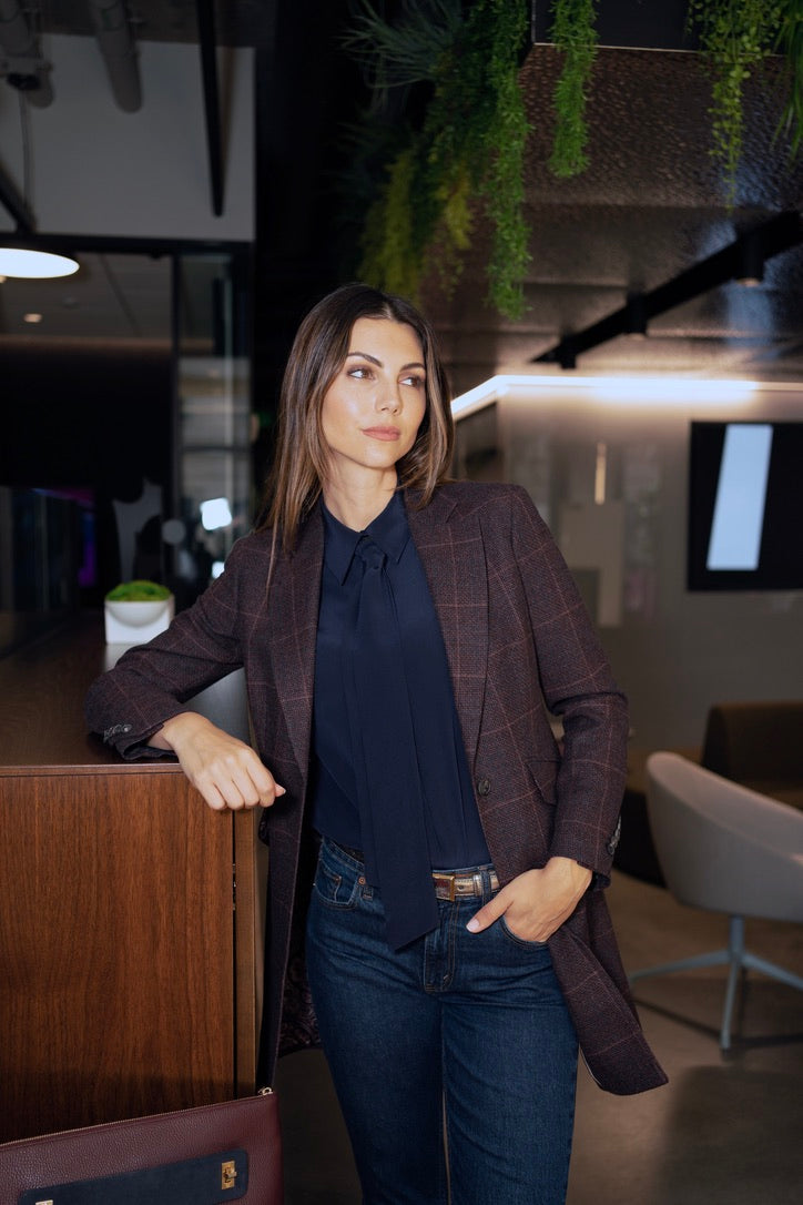 Windowpane Wine Cashmere Blend Duster Coat
