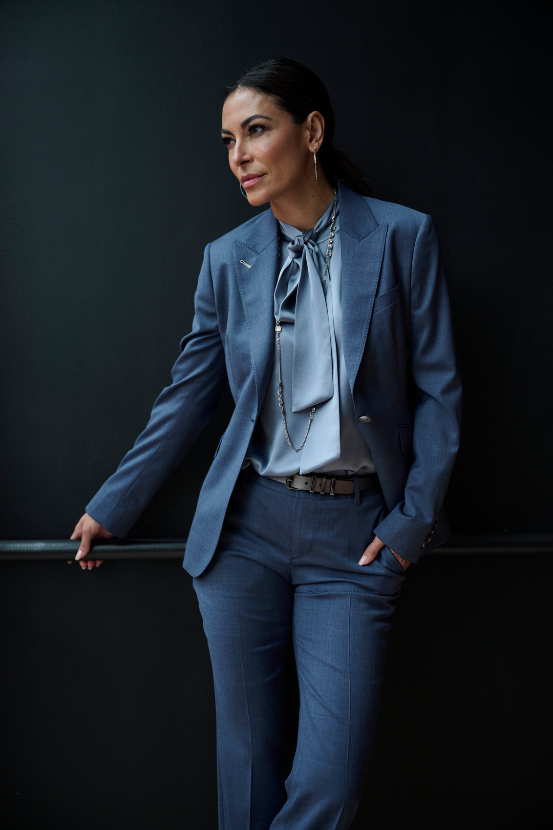 Denim Blue Mélange Blazer & Flare Trouser