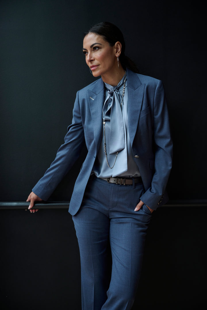 Denim Blue Mélange Blazer & Flare Trouser