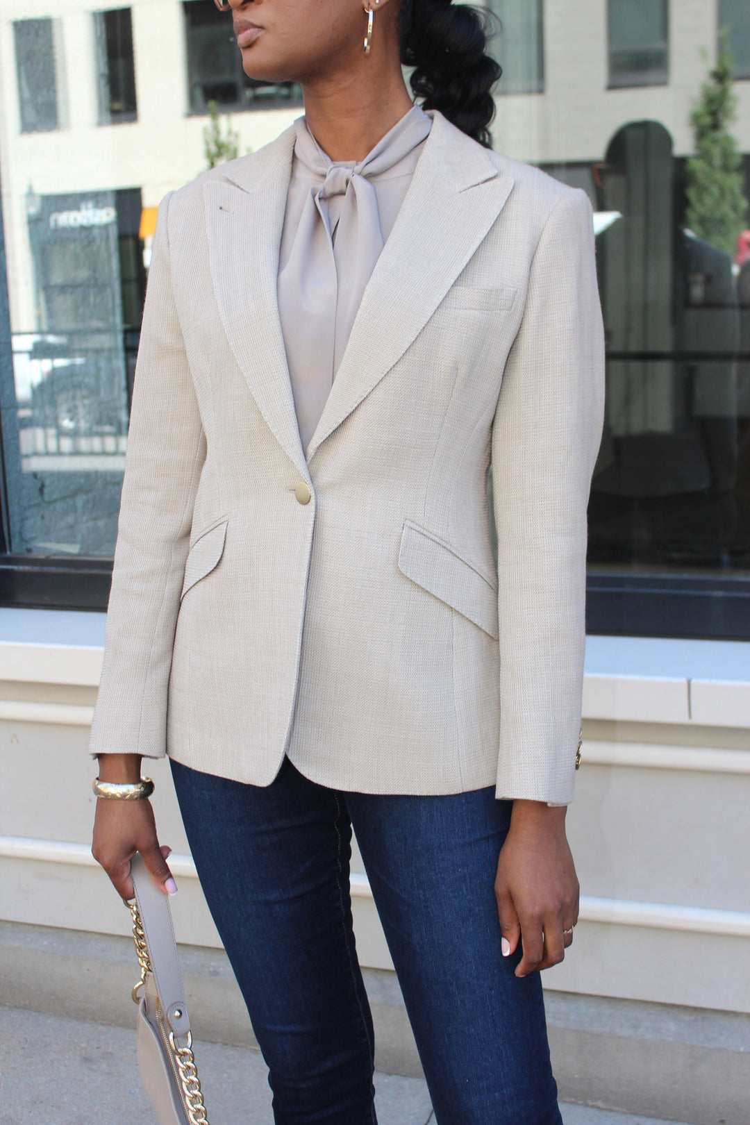 Blazer - Basket Weave Stretch Beige