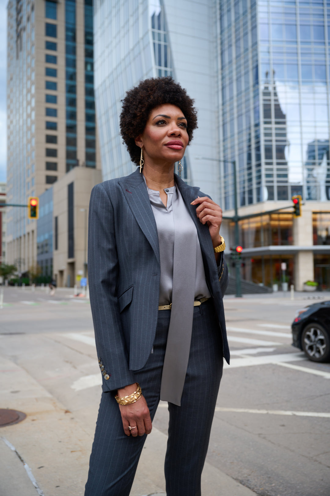 Chalk Stripe Charcoal Blazer & Flare Trouser
