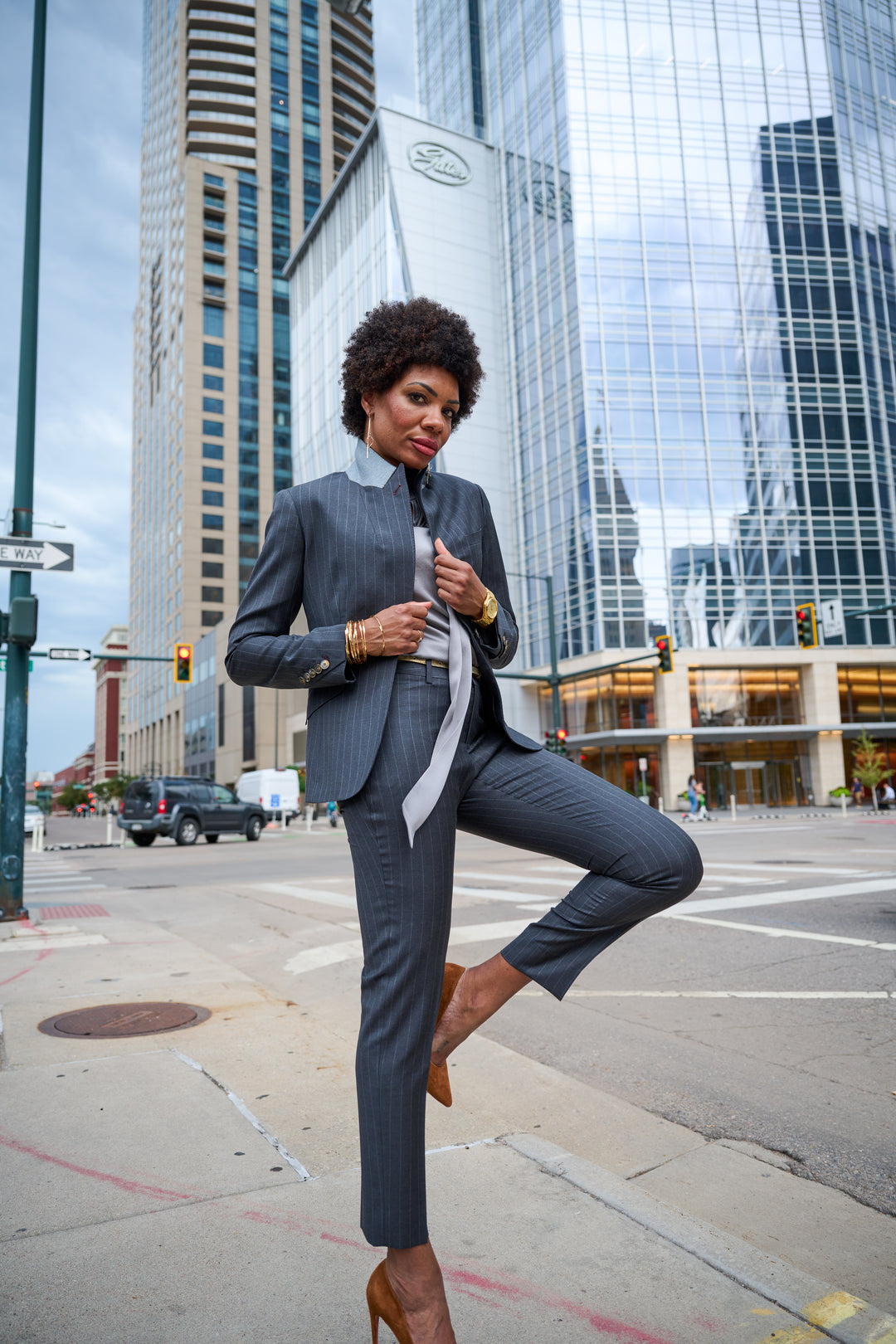 Chalk Stripe Blazer &amp; Ankle Pant