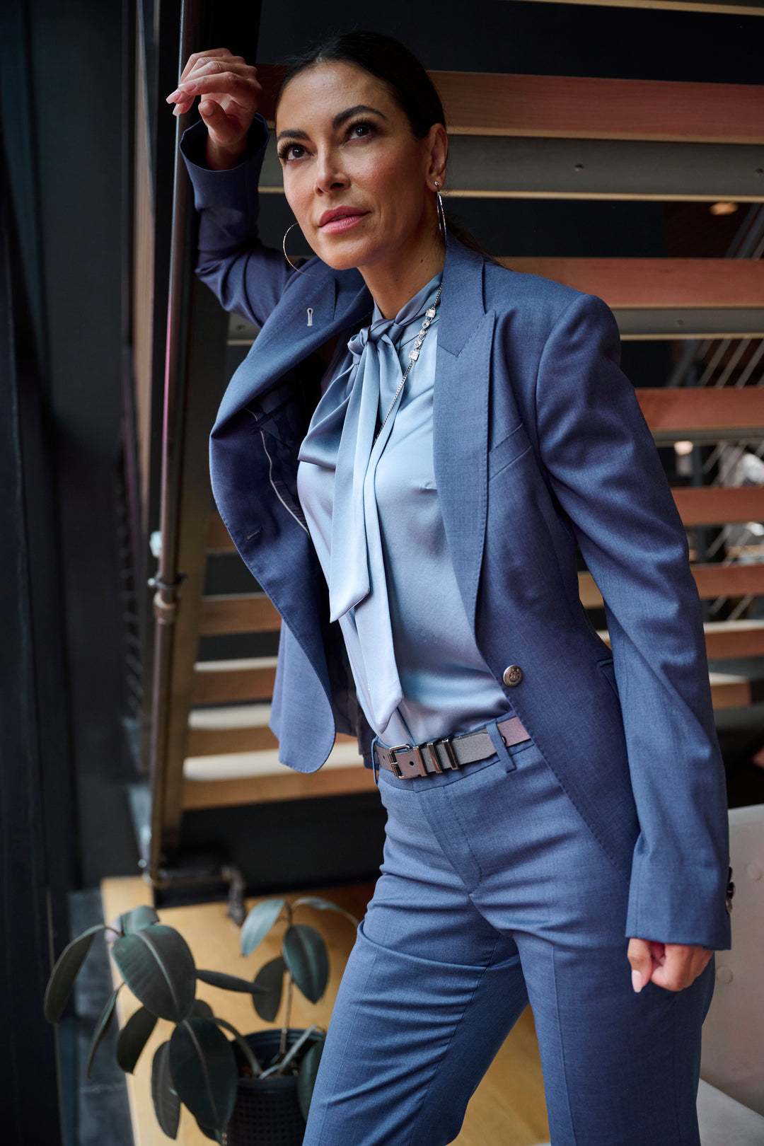 Denim Blue Mélange Blazer & Flare Trouser