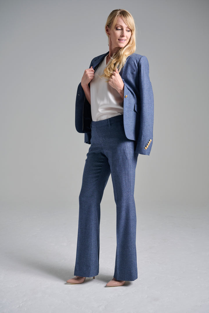 Denim Look Blazer &amp; Flare Trouser