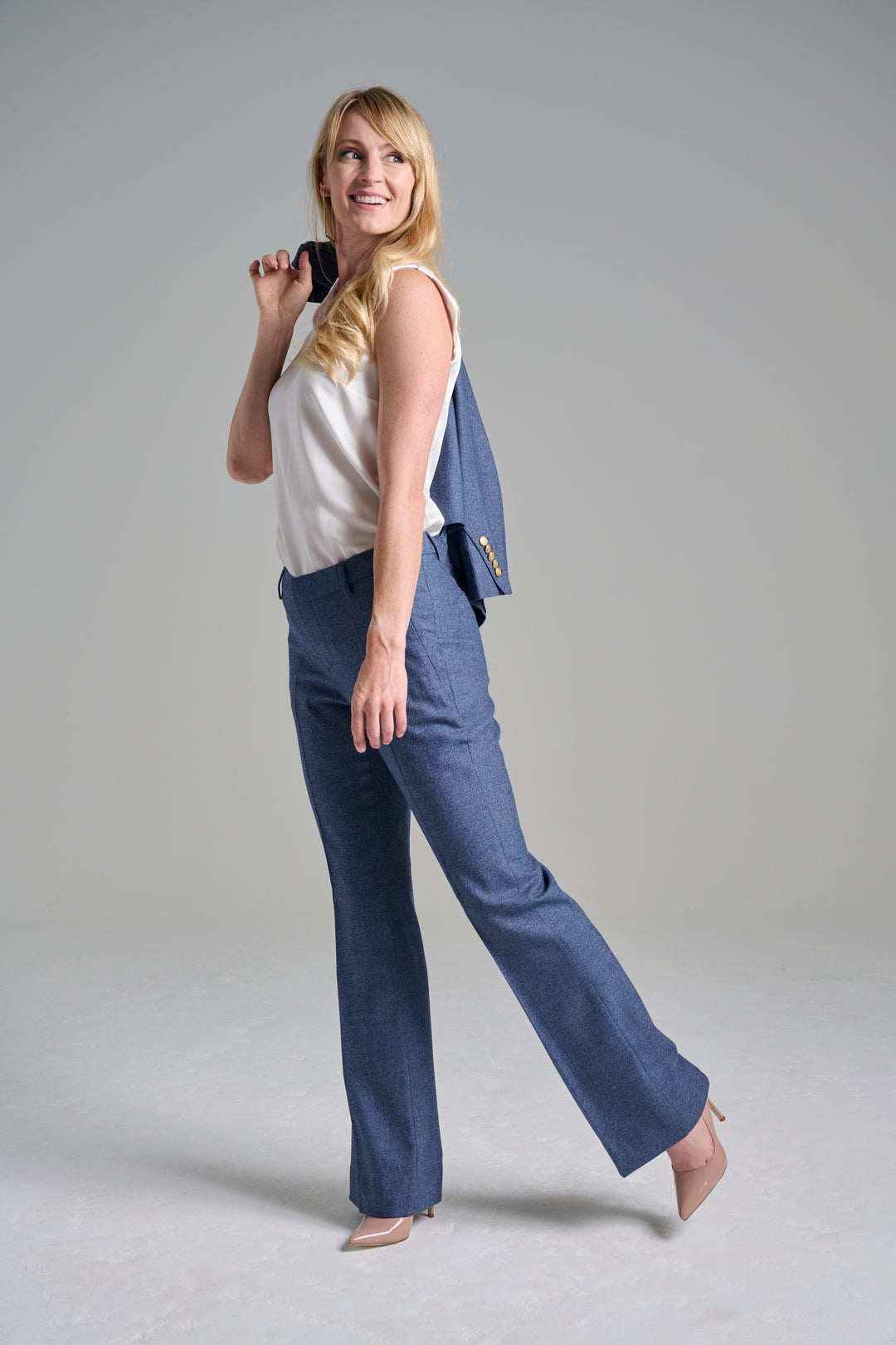 Denim Look Blazer & Flare Trouser