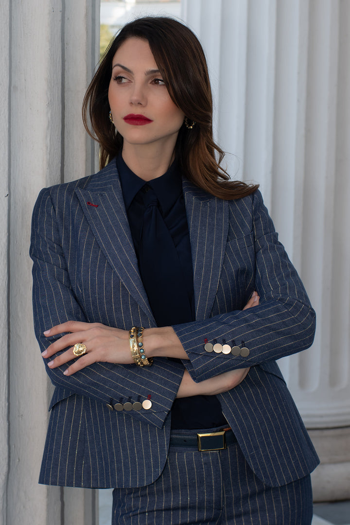 Glam Stripe Denim Blazer