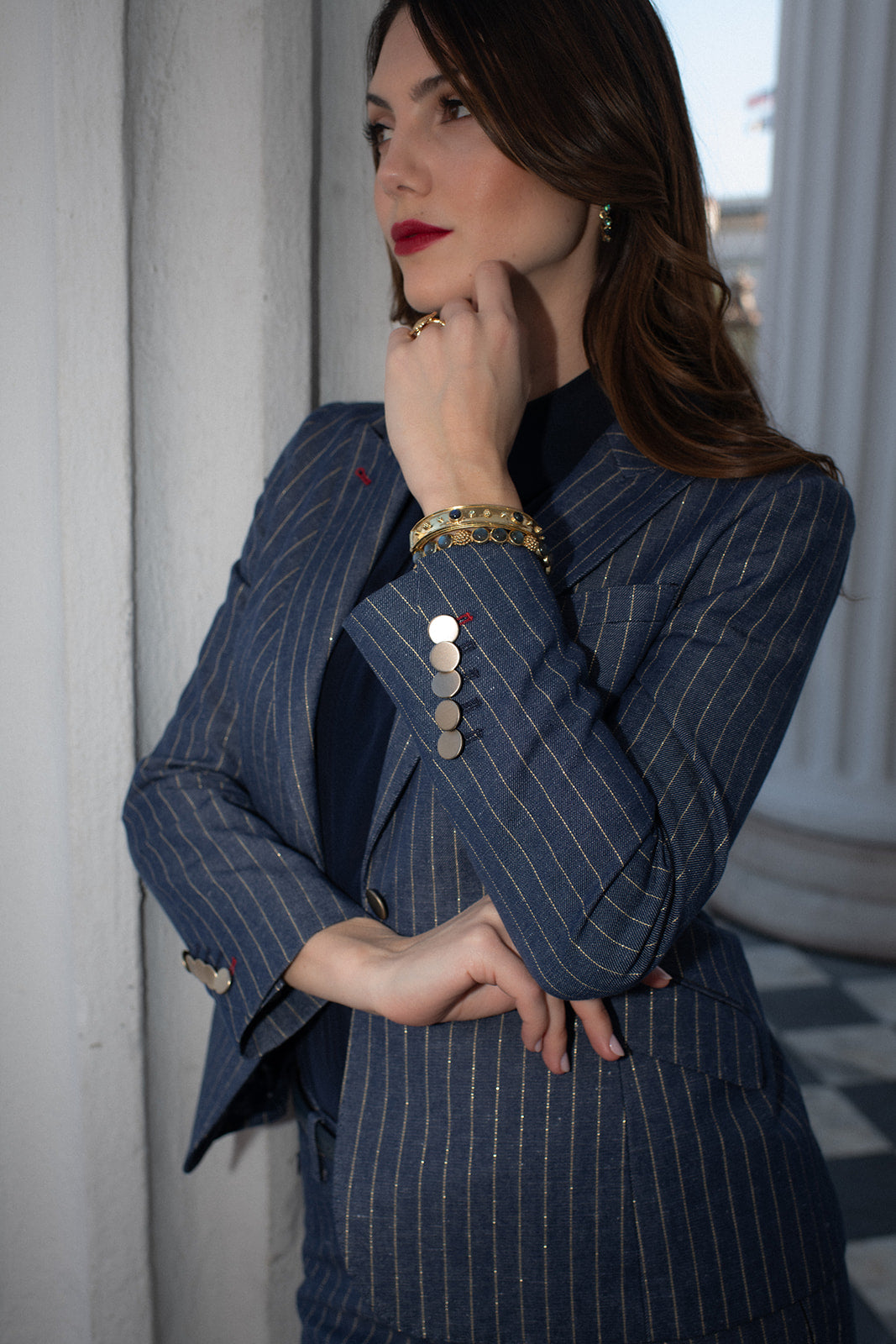 Glam Stripe Denim Blazer
