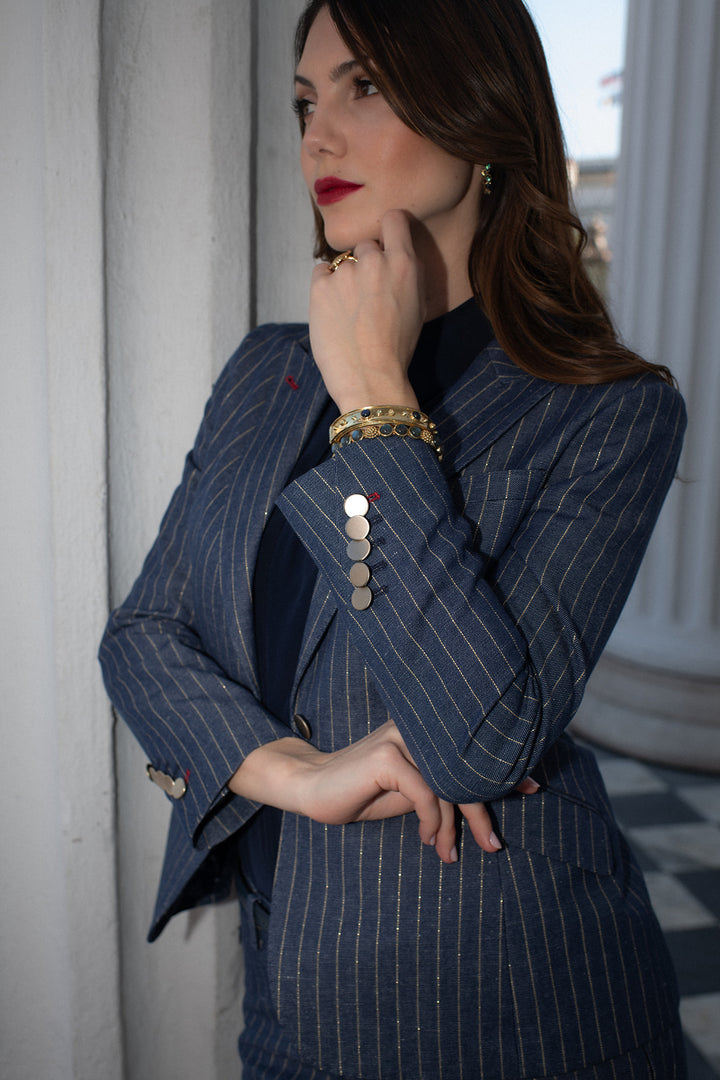Glam Stripe Denim Blazer