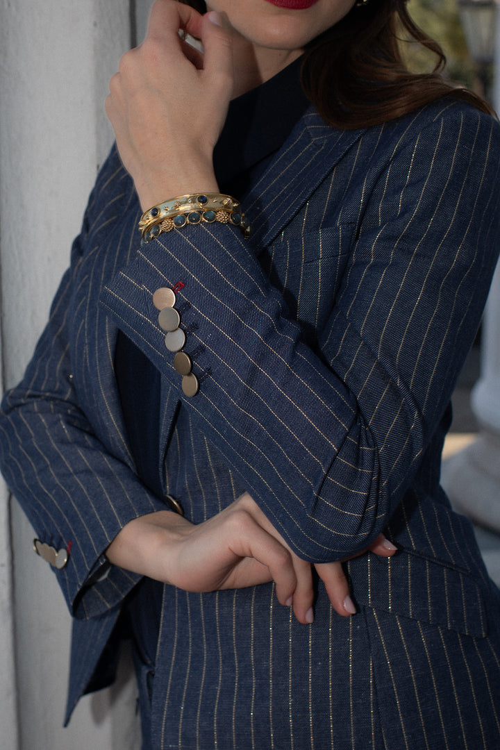 Glam Stripe Denim Blazer