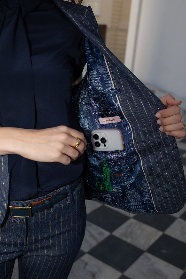 Glam Stripe Denim Blazer