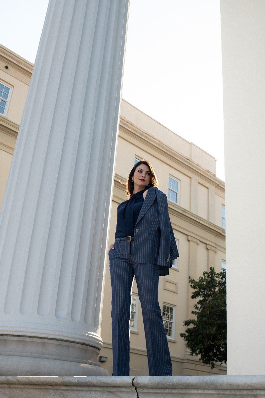 Glam Stripe Denim Blazer