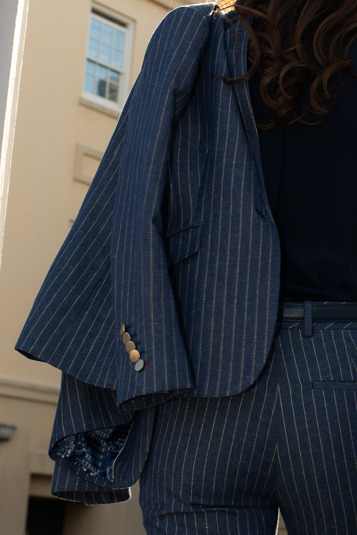 Glam Stripe Denim Blazer