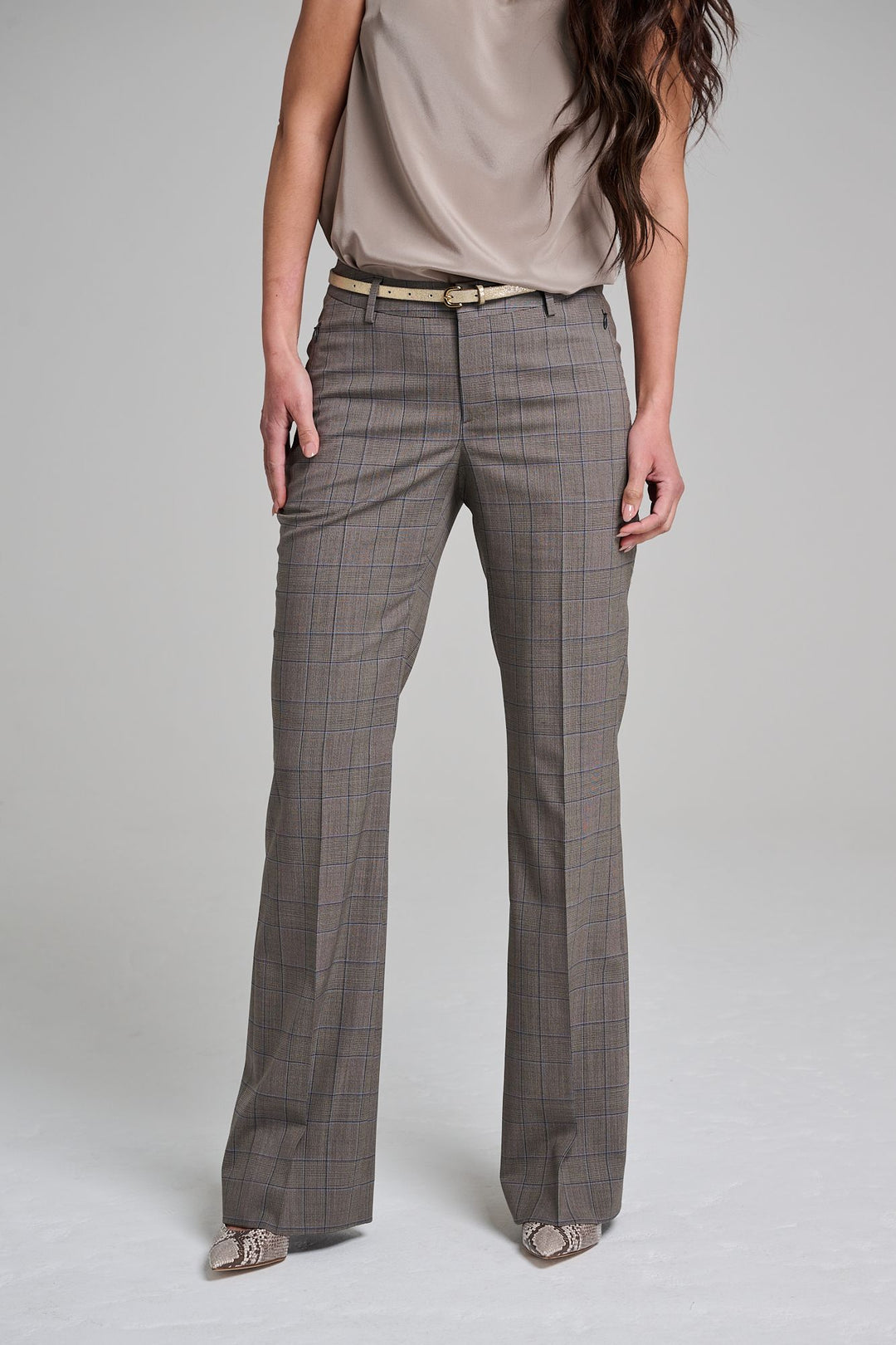 Flare Trouser - Firenze Brown Glen Plaid