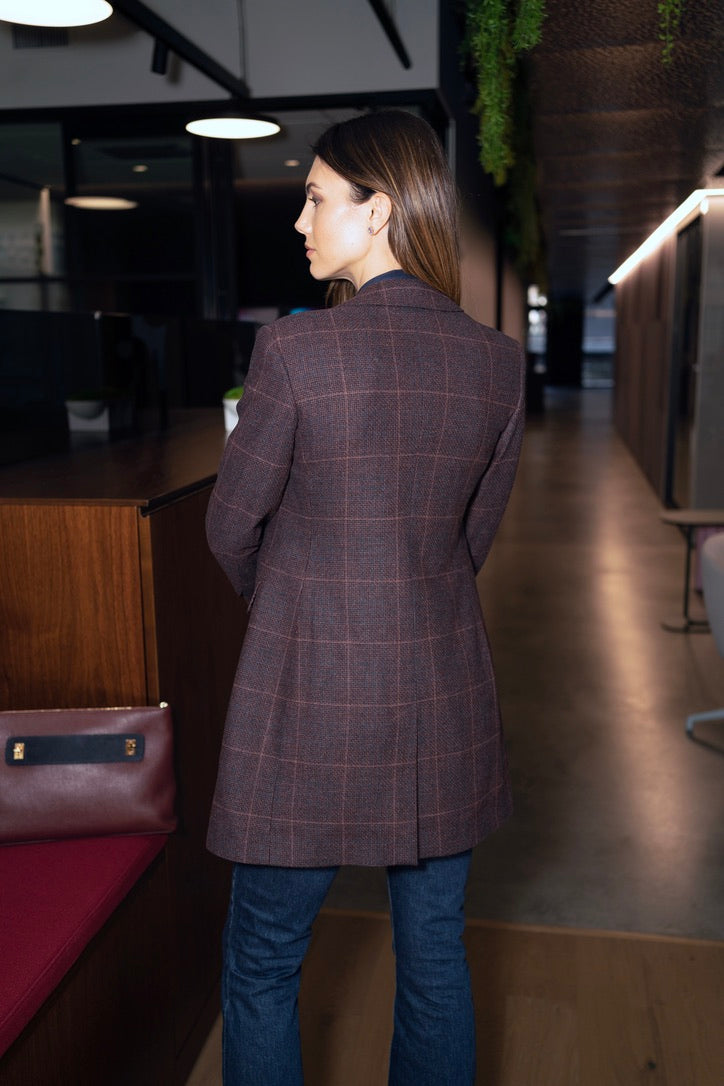 Windowpane Wine Cashmere Blend Duster Coat