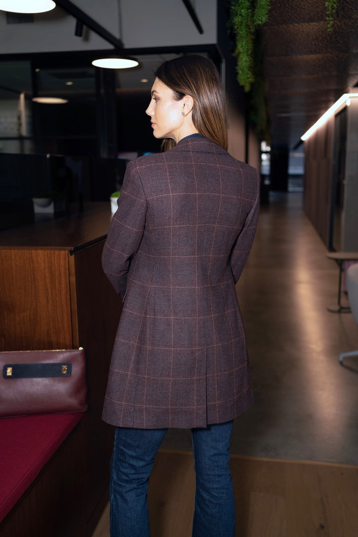 Windowpane Wine Cashmere Blend Duster Coat
