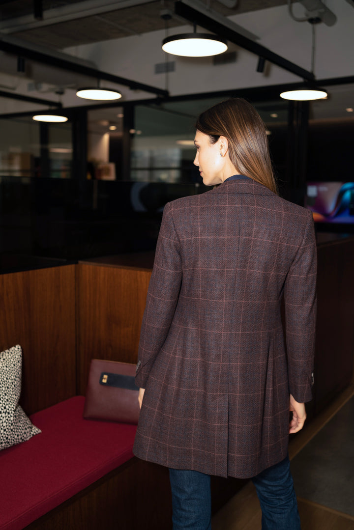 Windowpane Wine Cashmere Blend Duster Coat