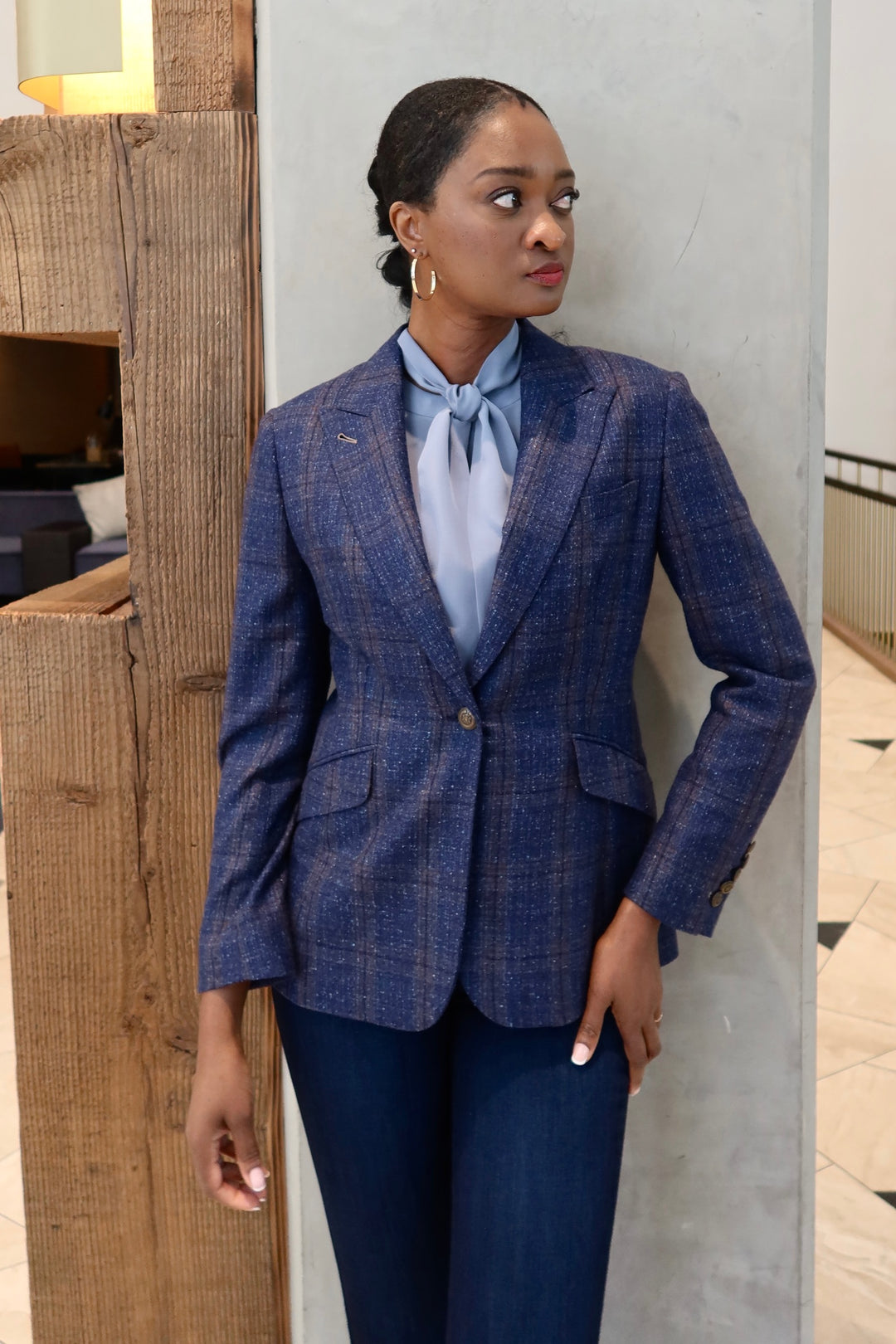 Blazer - Blue/Brown Texture Plaid