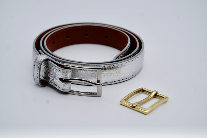 Belt - Italian Pebble Silver Metallic