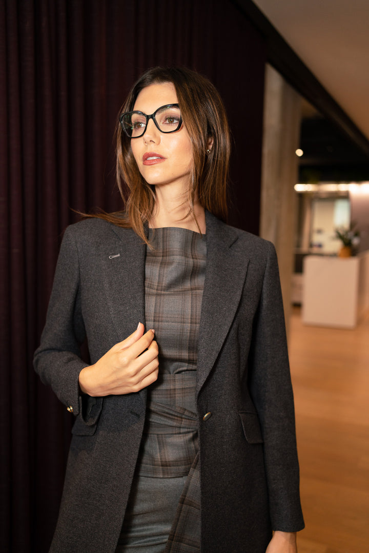 Bateau Neck Top - Boardroom Grey Plaid