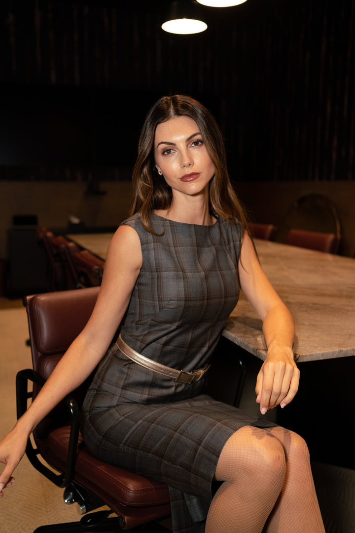 Bateau Neck Top - Boardroom Grey Plaid