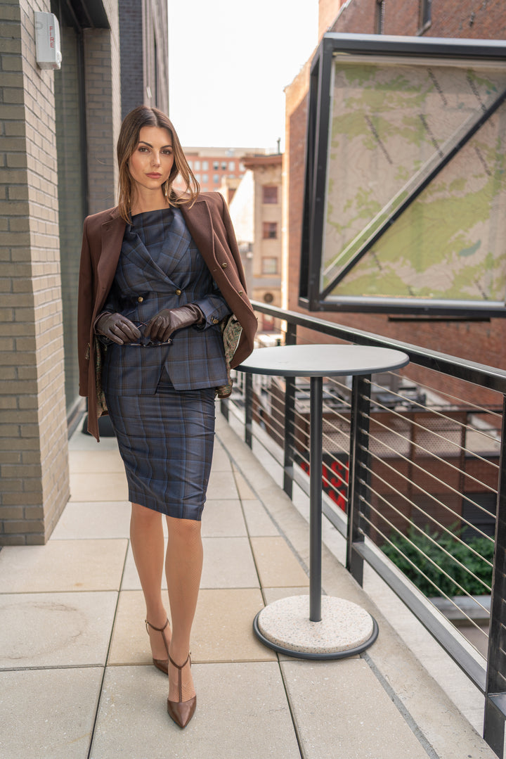 Boardroom Blue Plaid Skirt