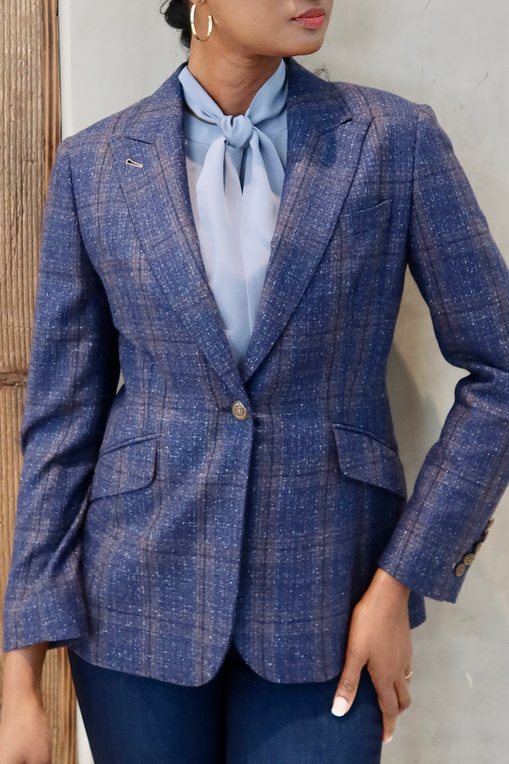 Blazer - Blue/Brown Texture Plaid