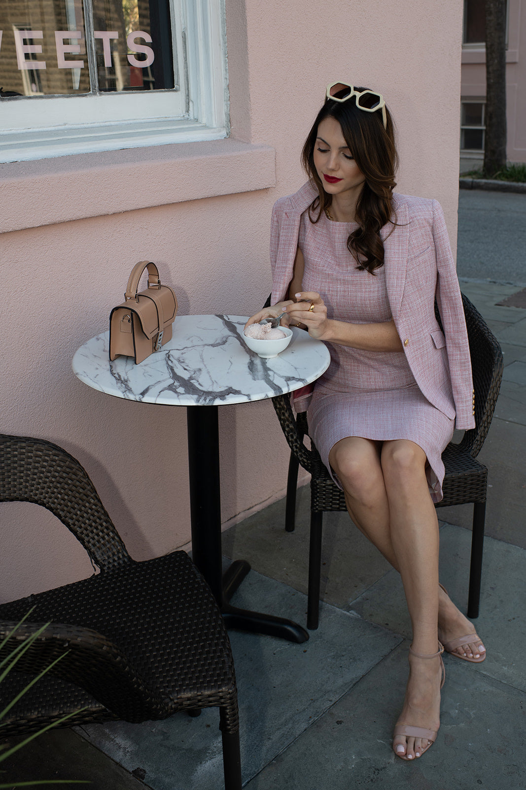 Bateau Neck Top - Rosé Tweed