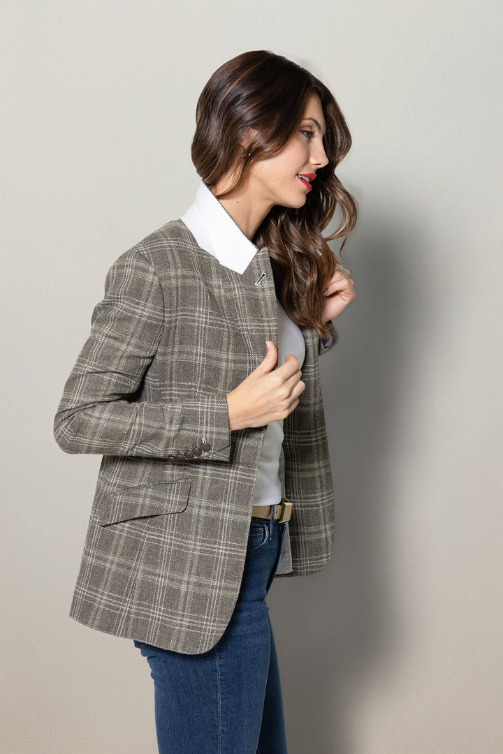 Grey and Green Plaid Blazer Womens