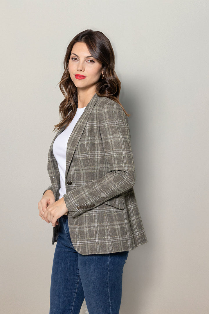 Grey and Green Plaid Blazer Womens