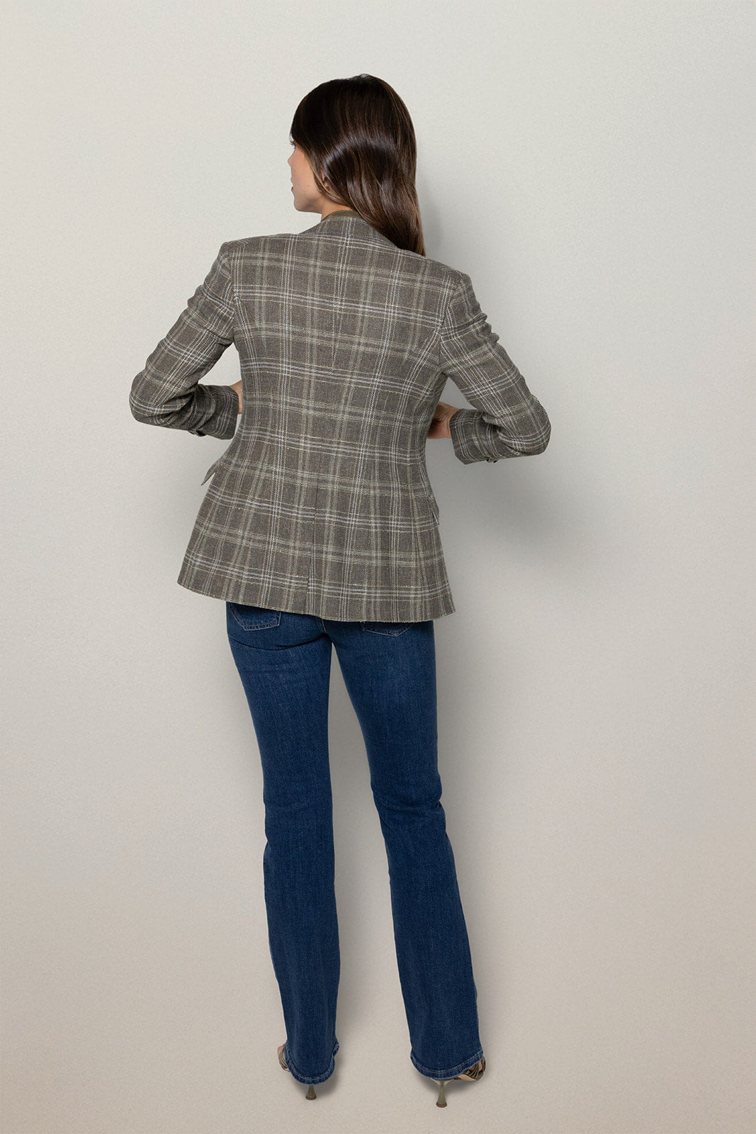 Grey and Green Plaid Blazer Womens