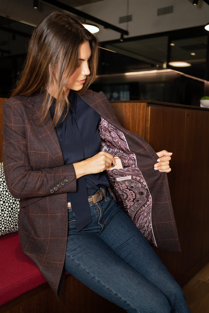 Windowpane Wine Cashmere Blend Duster Coat