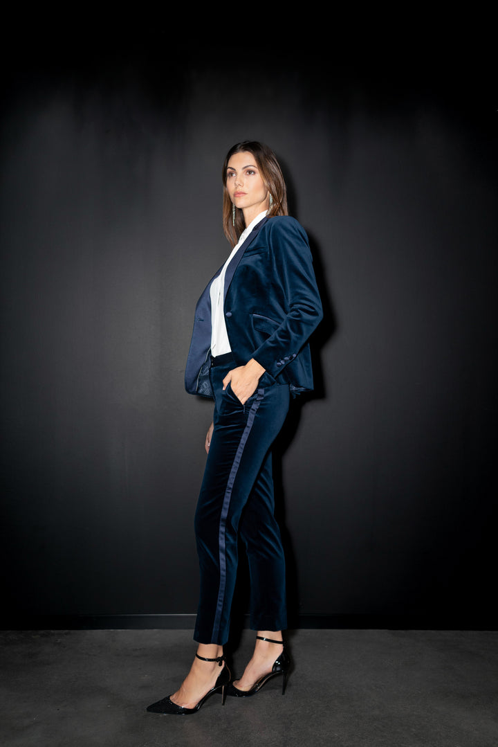 Ink Blue Velvet Tuxedo Blazer and Tuxedo Pant