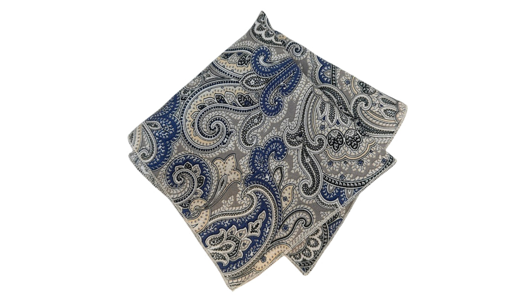 Taupe and Blue Paisley Pocket Square